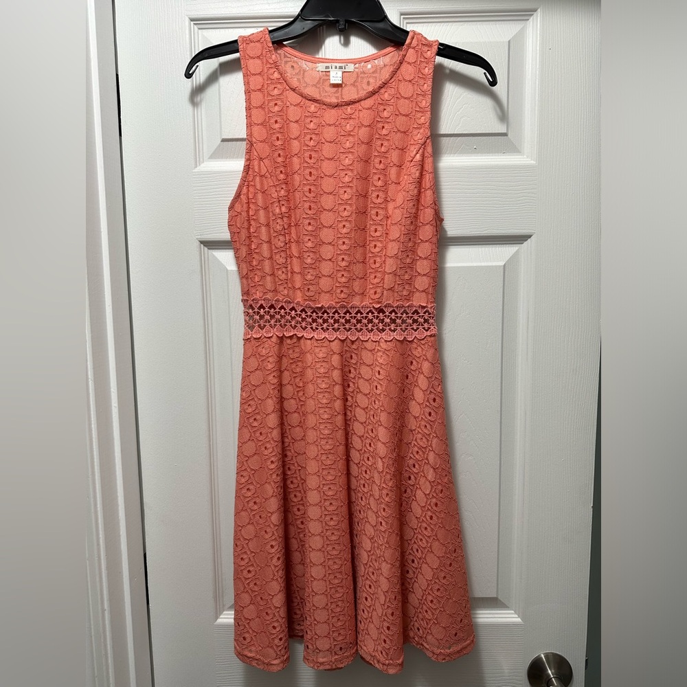 Francesca’s Miami Coral Lace Cut-Out Dress